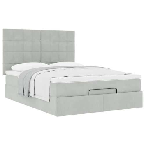 Otomanski krevet s madracima svijetlosivi 140x200 cm baršunasti - Svjetlosiva 140 x 200 cm Blok s kvadratima Cijena