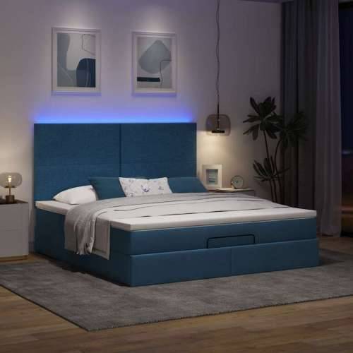 Otomanski krevet s madracem i LED plavi 180x200cm od tkanine - Plava 180 x 200 cm Gladak dizajn Cijena