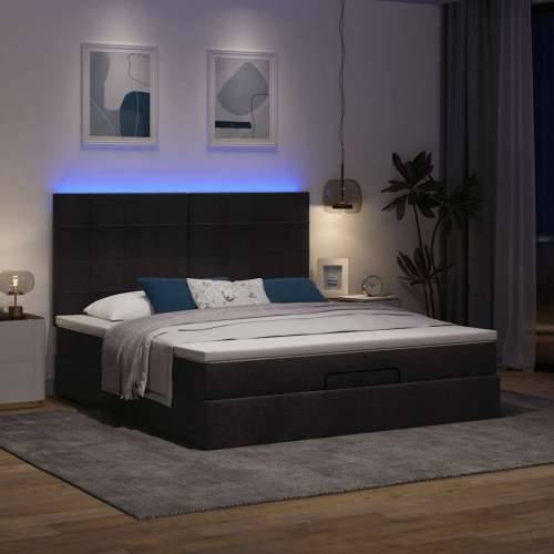 Otomanski krevet s madracem i LED crni 160x200cm tkanine - Crna 160 x 200 cm Blok s kvadratima Cijena