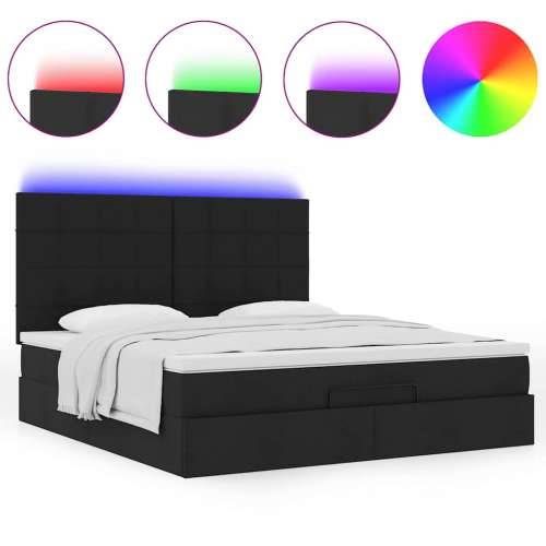 Otomanski krevet s madracem i LED crni 160x200cm tkanine - Crna 160 x 200 cm Blok s kvadratima Cijena