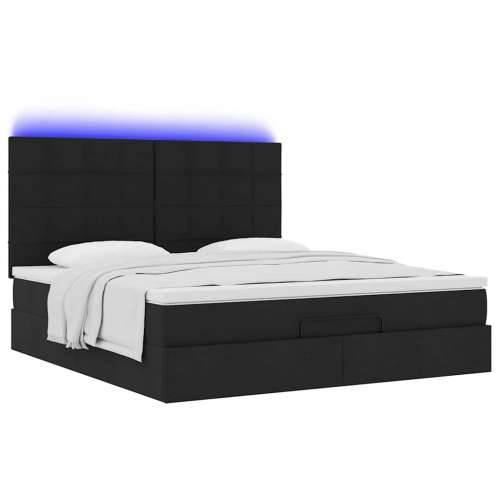 Otomanski krevet s madracem i LED crni 160x200cm tkanine - Crna 160 x 200 cm Blok s kvadratima Cijena