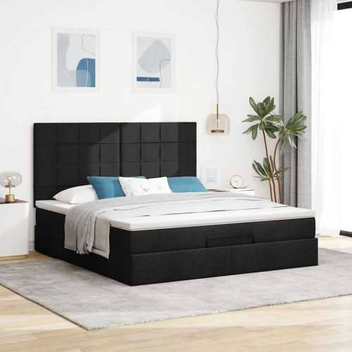 Otomanski krevet s madracem i LED crni 160x200cm tkanine - Crna 160 x 200 cm Blok s kvadratima Cijena