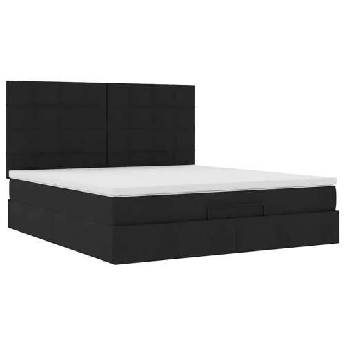 Otomanski krevet s madracem i LED crni 160x200cm tkanine - Crna 160 x 200 cm Blok s kvadratima Cijena