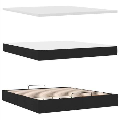 Otomanski krevet s madracem i LED crni 160x200cm tkanine - Crna 160 x 200 cm Blok s kvadratima Cijena