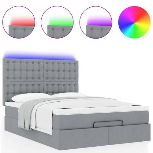 Otomanski krevet s madracem&LED svijetlosivi 140x190 cm tkanine - Svjetlosiva 140 x 190 cm gumbi Cijena