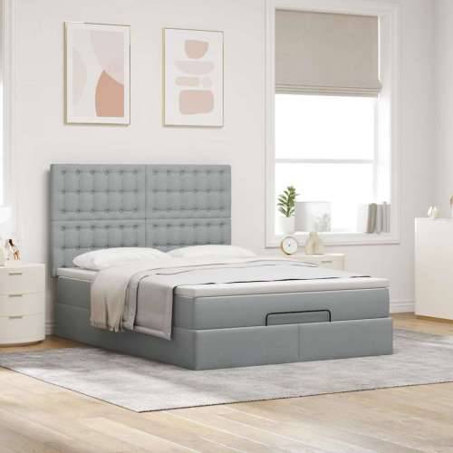 Otomanski krevet s madracem&LED svijetlosivi 140x190 cm tkanine - Svjetlosiva 140 x 190 cm gumbi Cijena
