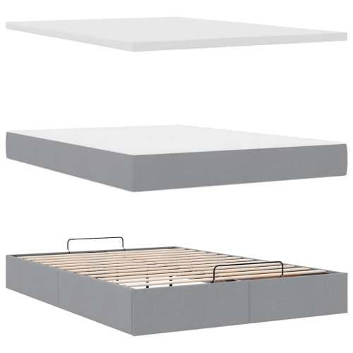 Otomanski krevet s madracem&LED svijetlosivi 140x190 cm tkanine - Svjetlosiva 140 x 190 cm gumbi Cijena