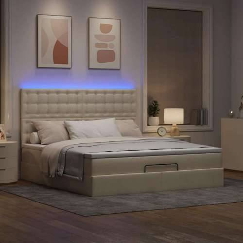 Otomanski krevet s madracem i LED krem 180x200cm od tkanine - Krema 180 x 200 cm gumbi Cijena