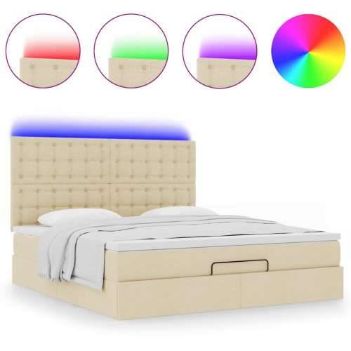 Otomanski krevet s madracem i LED krem 180x200cm od tkanine - Krema 180 x 200 cm gumbi Cijena