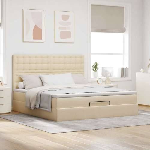 Otomanski krevet s madracem i LED krem 180x200cm od tkanine - Krema 180 x 200 cm gumbi Cijena