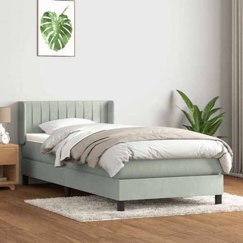Box Spring krevet s madracem svijetlo sivi 90x220 cm baršun - Svjetlosiva 90 x 220 cm Okomite pruge Cijena