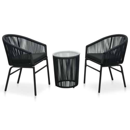 3-dijelni bistro set od poliratana s jastucima crni   - Crna 3 Cijena
