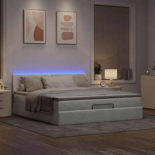 Otomanski krevet s madracem&LED 180x200cm baršunasti - Svjetlosiva 180 x 200 cm Gladak dizajn Cijena