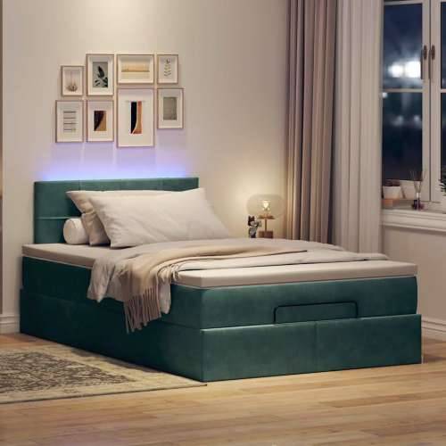 Otomanski krevet s madracem&LED tamnozeleni 120x200cm baršun - Tamnozelena 120 x 200 cm Blok s kvadratima Cijena