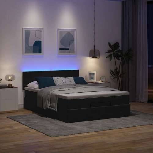 Otomanski krevet s madracem&LED crni 140x190 cm baršunasti - Crna 140 x 190 cm Blok s kvadratima Cijena