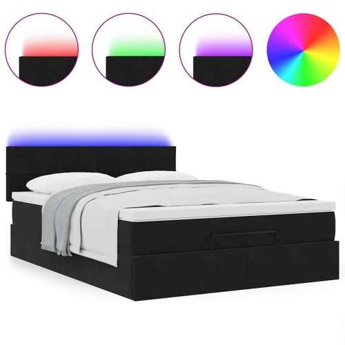 Otomanski krevet s madracem&LED crni 140x190 cm baršunasti - Crna 140 x 190 cm Blok s kvadratima Cijena