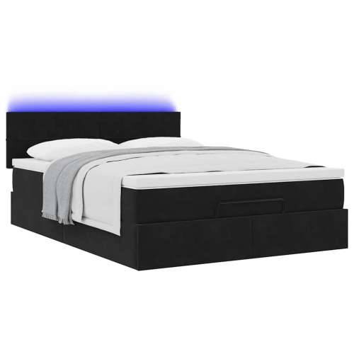 Otomanski krevet s madracem&LED crni 140x190 cm baršunasti - Crna 140 x 190 cm Blok s kvadratima Cijena