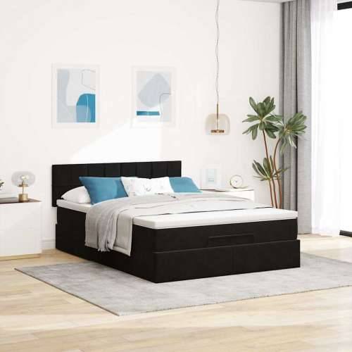 Otomanski krevet s madracem&LED crni 140x190 cm baršunasti - Crna 140 x 190 cm Blok s kvadratima Cijena