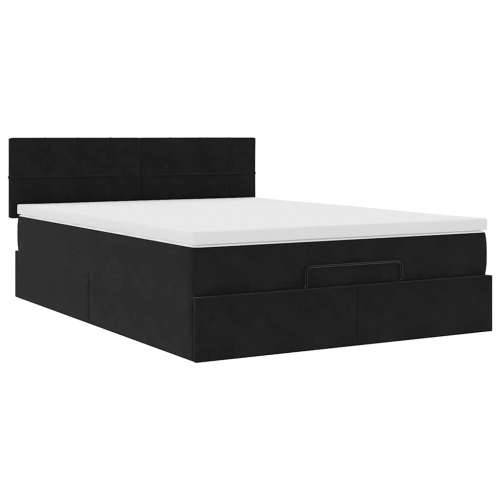 Otomanski krevet s madracem&LED crni 140x190 cm baršunasti - Crna 140 x 190 cm Blok s kvadratima Cijena