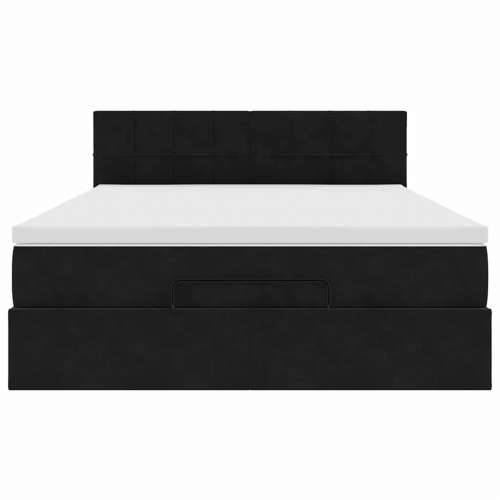 Otomanski krevet s madracem&LED crni 140x190 cm baršunasti - Crna 140 x 190 cm Blok s kvadratima Cijena