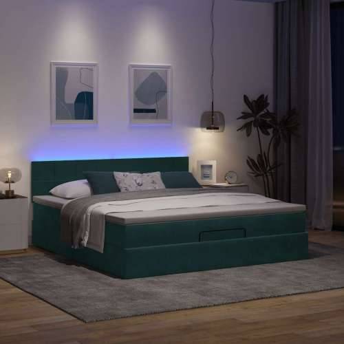 Otomanski krevet s madracem&LED 180x200 cm baršunasti - Tamnozelena 180 x 200 cm Blok s kvadratima Cijena