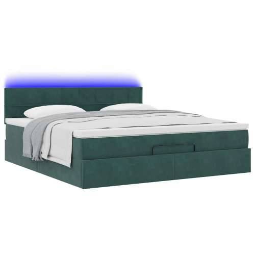Otomanski krevet s madracem&LED 180x200 cm baršunasti - Tamnozelena 180 x 200 cm Blok s kvadratima Cijena