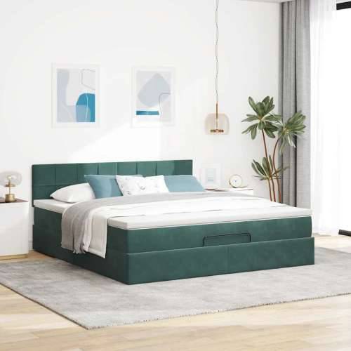 Otomanski krevet s madracem&LED 180x200 cm baršunasti - Tamnozelena 180 x 200 cm Blok s kvadratima Cijena