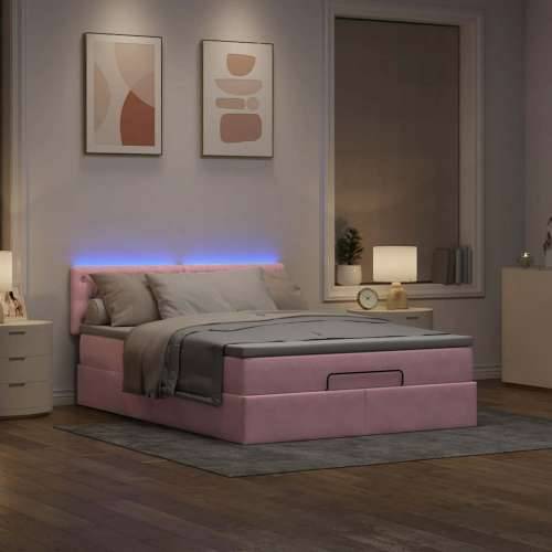 Otomanski krevet s madracem&LED ružičasti 140x190 cm baršunasti - Ružičasta 140 x 190 cm Dizajn s gumbima Cijena