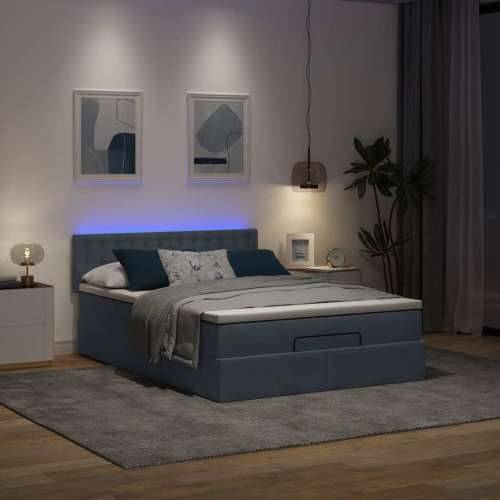 Otomanski krevet s madracem&LED tamnosivi 140x190 cm baršunasti - Tamno siva 140 x 190 cm gumbi Cijena