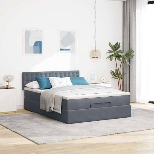 Otomanski krevet s madracem&LED tamnosivi 140x190 cm baršunasti - Tamno siva 140 x 190 cm gumbi Cijena