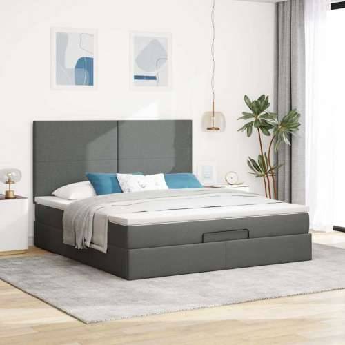 Otomanski krevet s madracem tamnosivi 160x200cm od tkanine - Tamno siva 160 x 200 cm Gladak dizajn Cijena