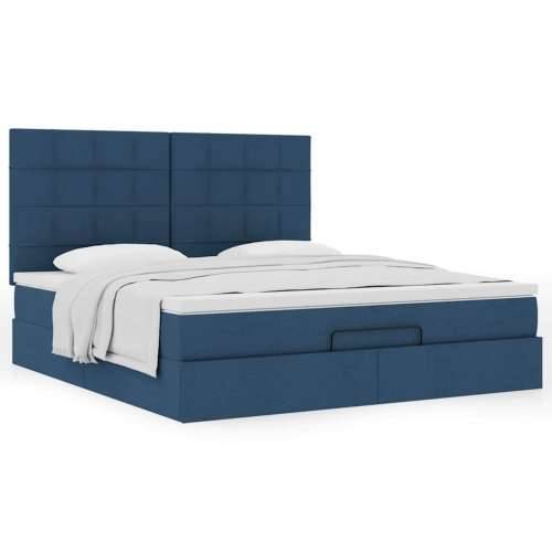 Otomanski krevet s madracem plavi 160x200cm od tkanine - Plava 160 x 200 cm Blok s kvadratima Cijena