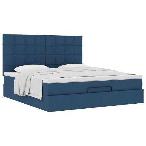 Otomanski krevet s madracem plavi 160x200cm od tkanine - Plava 160 x 200 cm Blok s kvadratima Cijena