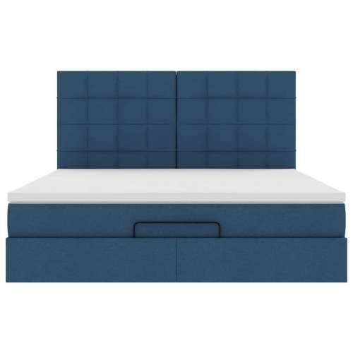 Otomanski krevet s madracem plavi 160x200cm od tkanine - Plava 160 x 200 cm Blok s kvadratima Cijena