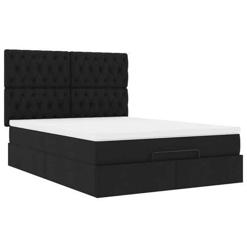Otomanski krevet s madracem crni 140x190cm od tkanine - Crna 140 x 190 cm Dizajn s gumbima Cijena