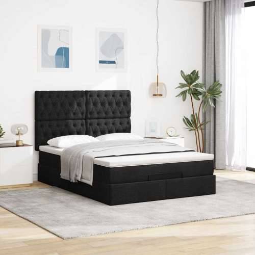 Otomanski krevet s madracem crni 140x190cm od tkanine - Crna 140 x 190 cm Dizajn s gumbima Cijena