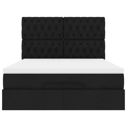 Otomanski krevet s madracem crni 140x190cm od tkanine - Crna 140 x 190 cm Dizajn s gumbima Cijena