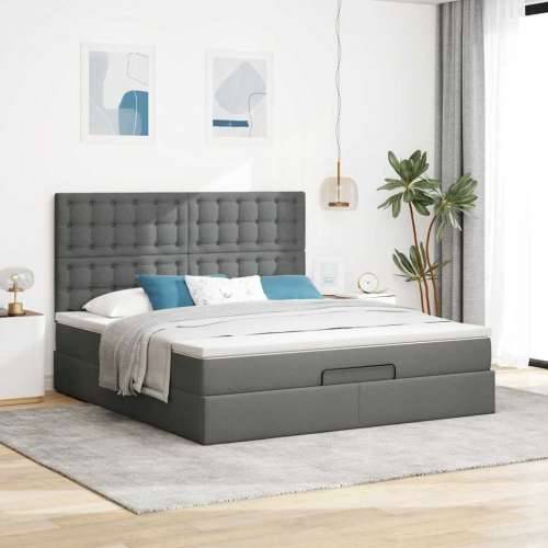 Otomanski krevet s madracem tamnosivi 180x200cm od tkanine - Tamno siva 180 x 200 cm gumbi Cijena