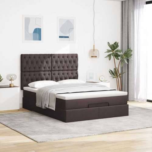 Otomanski krevet s madracem i LED tamnosmeđi 140x190 cm tkanine - Tamno smeđa 140 x 190 cm Dizajn s gumbima Cijena