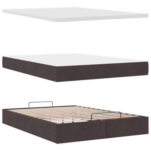 Otomanski krevet s madracem i LED tamnosmeđi 140x190 cm tkanine - Tamno smeđa 140 x 190 cm Dizajn s gumbima Cijena