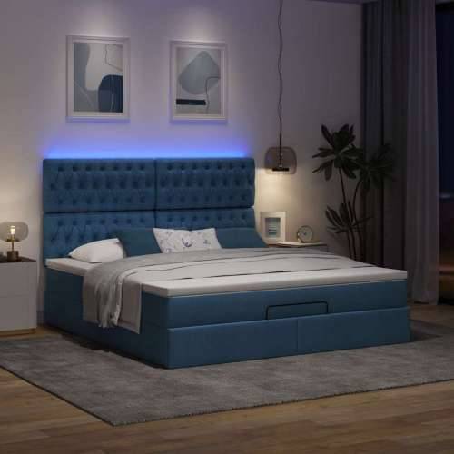 Otomanski krevet s madracem i LED plavi 180x200cm od tkanine - Plava 180 x 200 cm Dizajn s gumbima Cijena