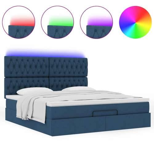 Otomanski krevet s madracem i LED plavi 180x200cm od tkanine - Plava 180 x 200 cm Dizajn s gumbima Cijena