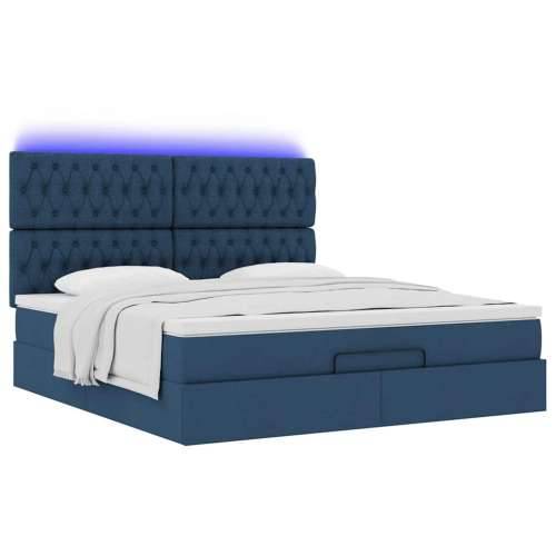 Otomanski krevet s madracem i LED plavi 180x200cm od tkanine - Plava 180 x 200 cm Dizajn s gumbima Cijena