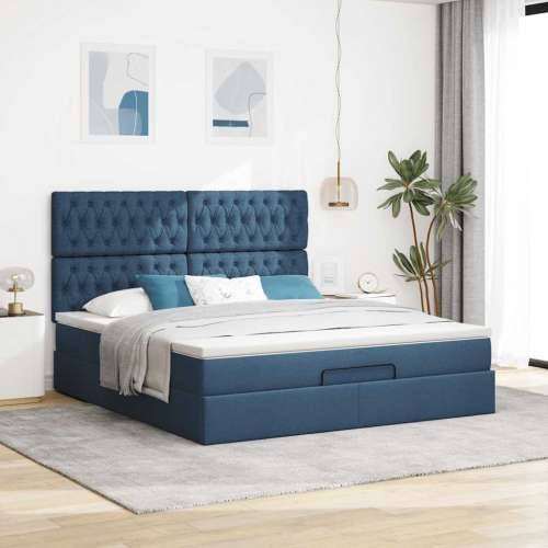 Otomanski krevet s madracem i LED plavi 180x200cm od tkanine - Plava 180 x 200 cm Dizajn s gumbima Cijena