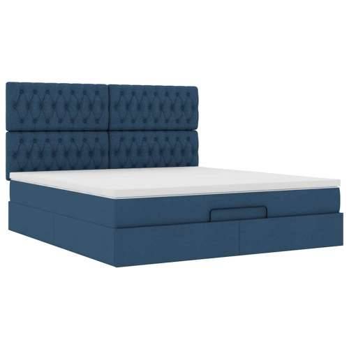 Otomanski krevet s madracem i LED plavi 180x200cm od tkanine - Plava 180 x 200 cm Dizajn s gumbima Cijena