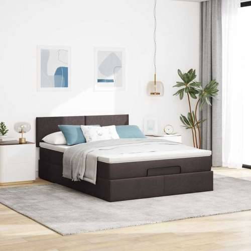 Otomanski krevet s madracem i LED tamnosmeđi 140x190 cm tkanine - Tamno smeđa 140 x 190 cm Gladak dizajn Cijena