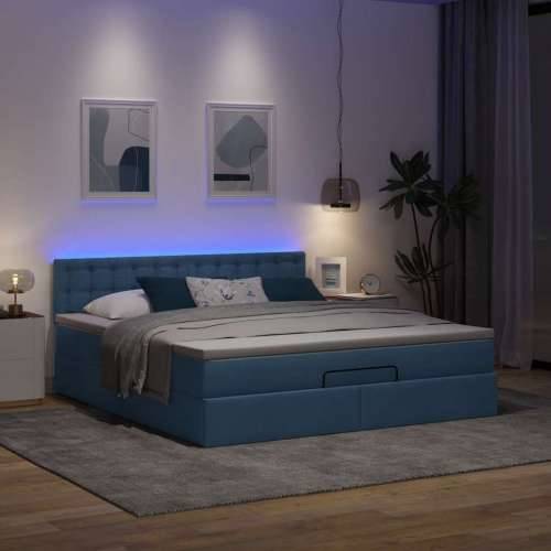 Otomanski krevet s madracem i LED plavi 180x200cm od tkanine - Plava 180 x 200 cm gumbi Cijena