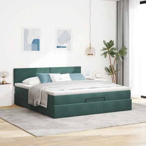 Otomanski krevet s madracem i LED 160x200 cm baršunasti - Tamnozelena 160 x 200 cm Gladak dizajn Cijena