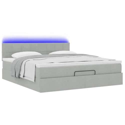 Otomanski krevet s madracem&LED 180x200cm baršunasti - Svjetlosiva 180 x 200 cm Blok s kvadratima Cijena