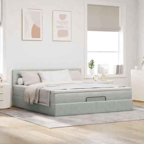 Otomanski krevet s madracem&LED 180x200cm baršunasti - Svjetlosiva 180 x 200 cm Blok s kvadratima Cijena